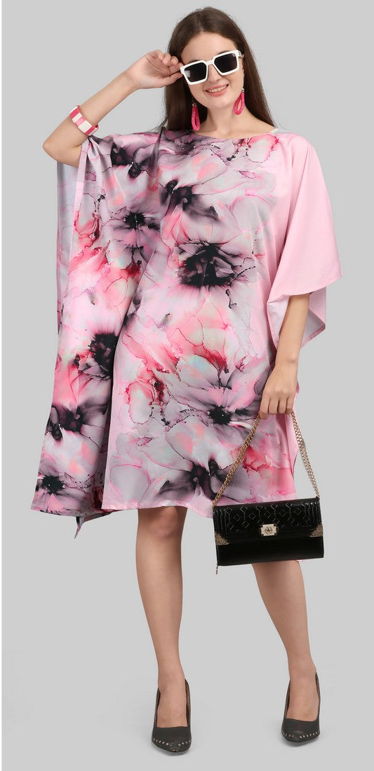 Lovely Pink Color Polyester Fabric Kaftan