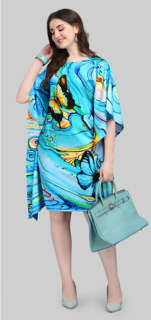 Beautiful Aqua Color Polyester Fabric Kaftan