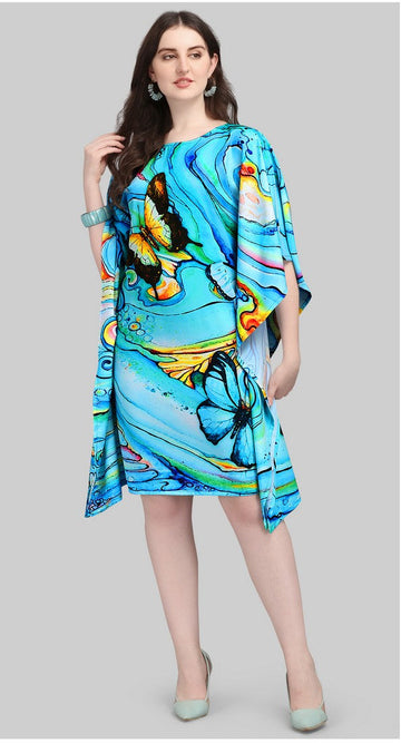 Beautiful Aqua Color Polyester Fabric Kaftan