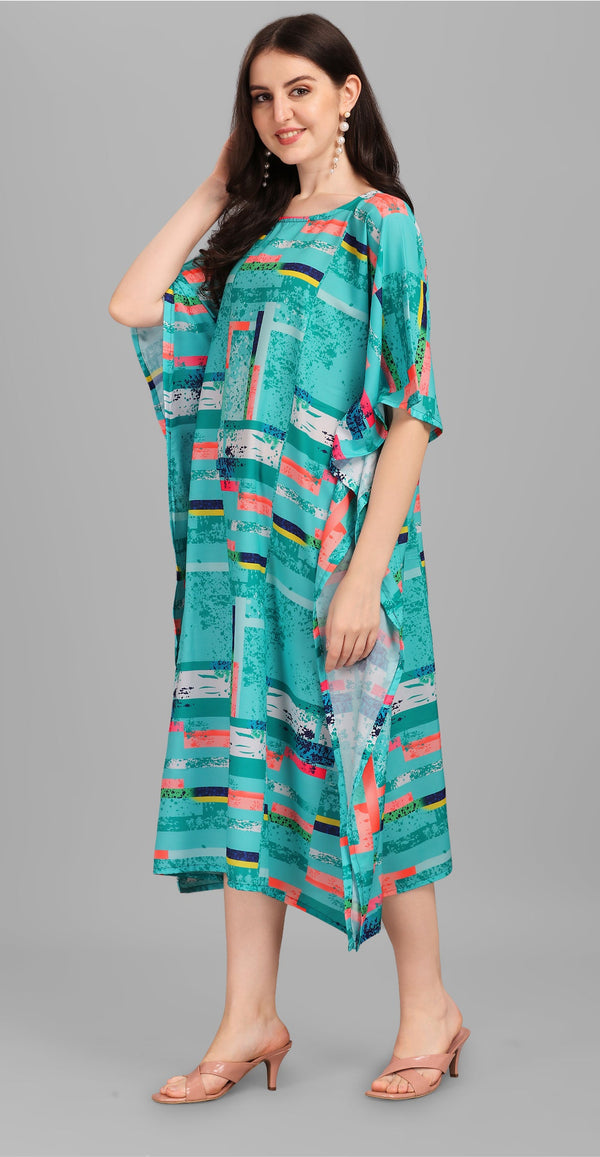 Beautiful Turquoise Color Rayon Fabric Kaftan