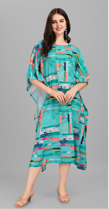 Beautiful Turquoise Color Rayon Fabric Kaftan