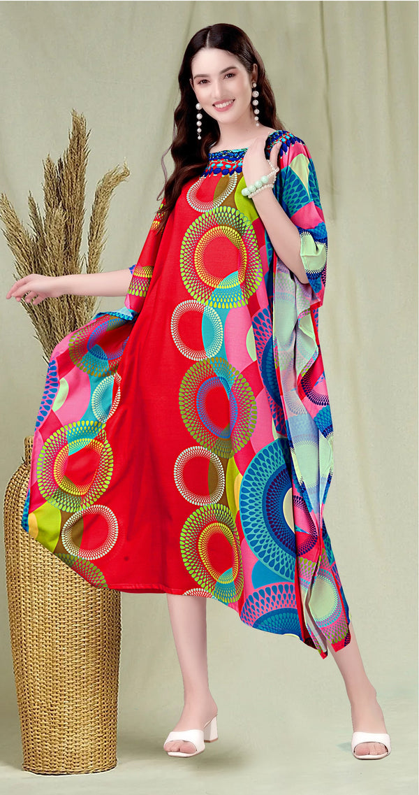 Beautiful Red Color Rayon Fabric Kaftan