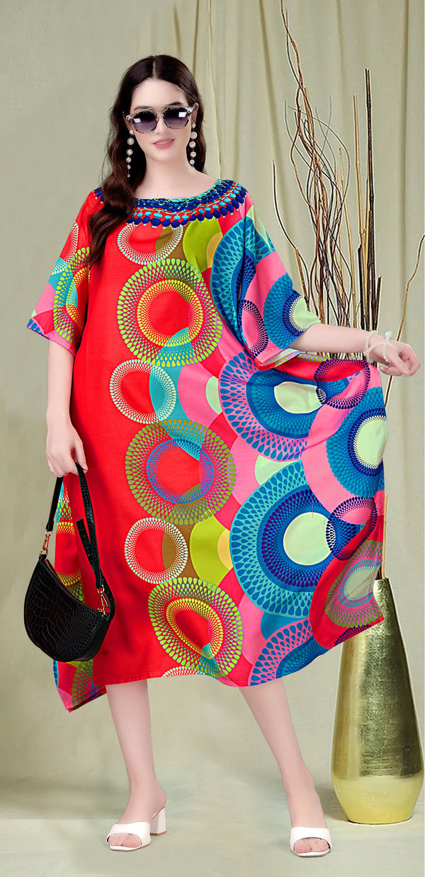 Beautiful Red Color Rayon Fabric Kaftan