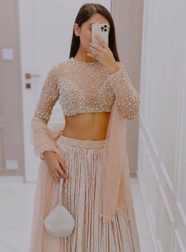 Magnetic Peach Color Satin Fabric Party Wear Lehenga