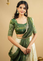 Magnetic Cream Color Crepe Fabric Party Wear Lehenga