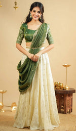 Magnetic Cream Color Crepe Fabric Party Wear Lehenga