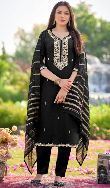 Dazzling Black Color Shimmer Fabric Designer Suit