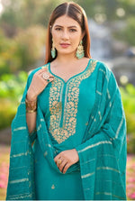 Dazzling Aqua Color Shimmer Fabric Designer Suit