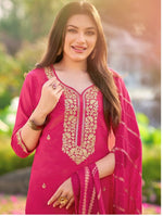 Dazzling Magenta Color Shimmer Fabric Designer Suit