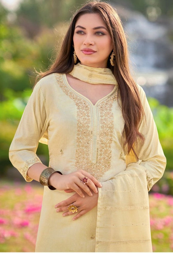Dazzling Cream Color Shimmer Fabric Designer Suit