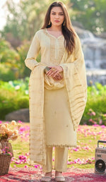 Dazzling Cream Color Shimmer Fabric Designer Suit