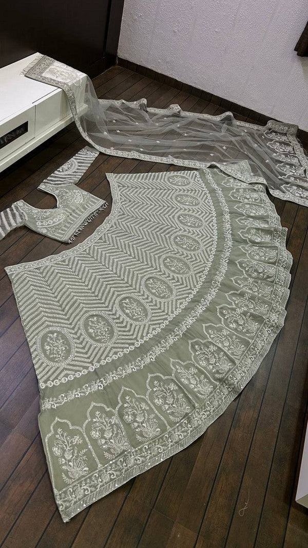 Amazing Green Color Georgette Fabric Party Wear Lehenga