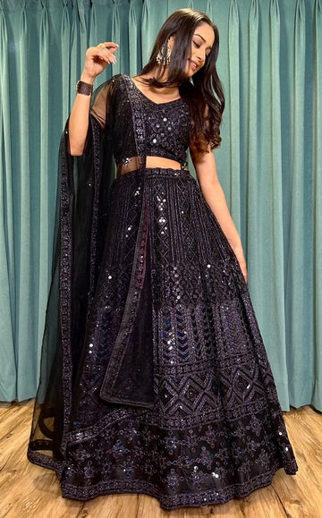 Amazing Black Color Net Fabric Party Wear Lehenga