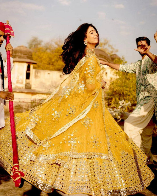 Amazing Yellow Color Georgette Fabric Party Wear Lehenga