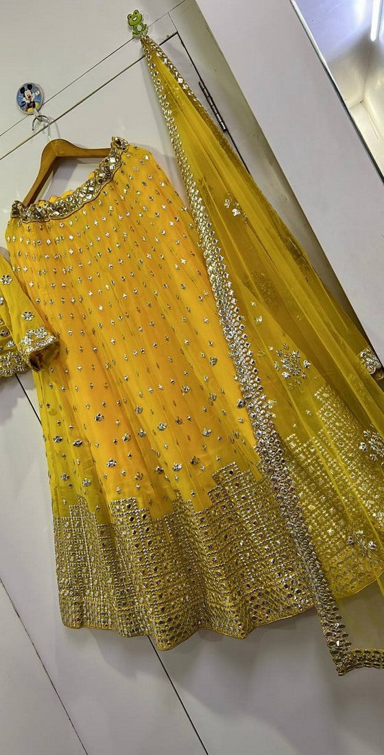 Amazing Yellow Color Georgette Fabric Party Wear Lehenga