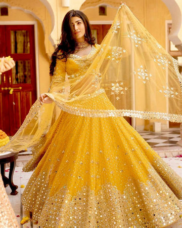 Amazing Yellow Color Georgette Fabric Party Wear Lehenga
