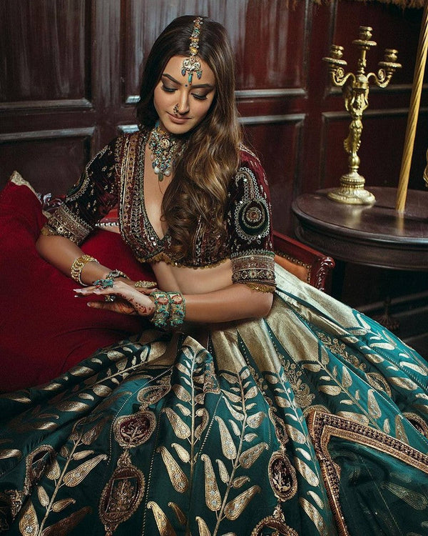 Amazing Green Color Silk Fabric Party Wear Lehenga