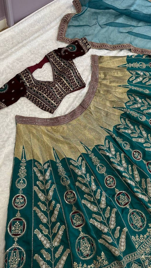 Amazing Green Color Silk Fabric Party Wear Lehenga