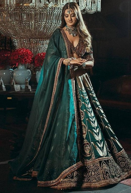 Amazing Green Color Silk Fabric Party Wear Lehenga
