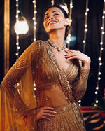 Pretty Golden Color Silk Fabric Party Wear Lehenga