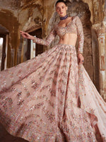 Pretty Peach Color Georgette Fabric Party Wear Lehenga