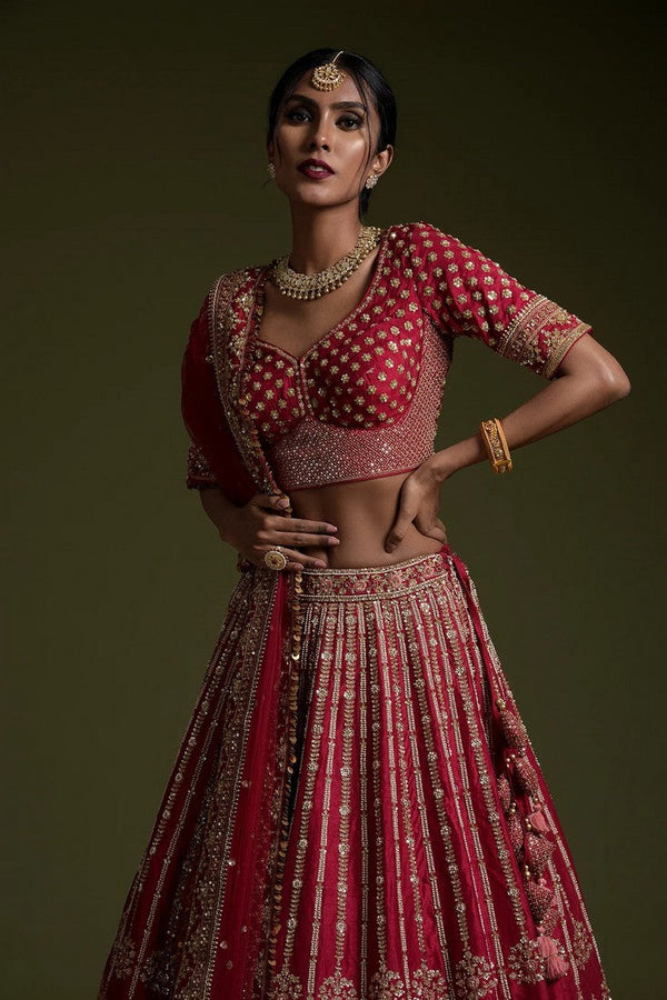 Pretty Maroon Color Silk Fabric Party Wear Lehenga