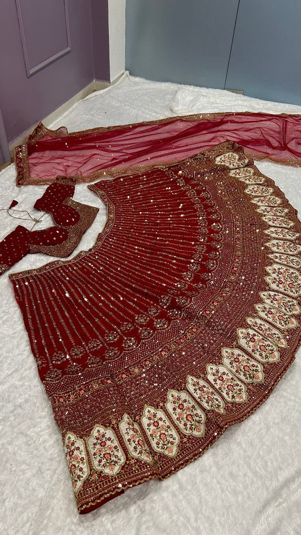 Pretty Maroon Color Silk Fabric Party Wear Lehenga