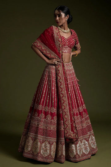 Pretty Maroon Color Silk Fabric Party Wear Lehenga
