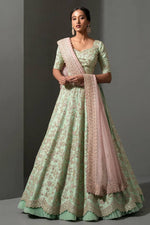 Pretty Green Color Silk Fabric Party Wear Lehenga
