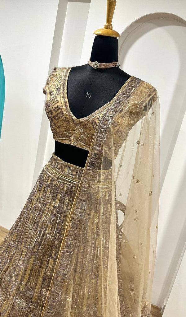 Amazing Golden Color Georgette Fabric Party Wear Lehenga