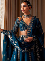 Amazing Teal Color Silk Fabric Party Wear Lehenga