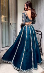 Amazing Teal Color Silk Fabric Party Wear Lehenga
