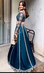 Amazing Teal Color Silk Fabric Party Wear Lehenga