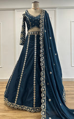 Amazing Teal Color Silk Fabric Party Wear Lehenga