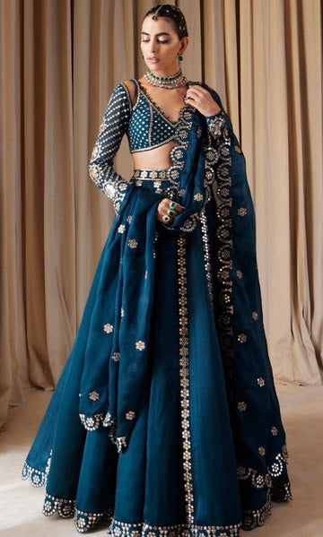 Amazing Teal Color Silk Fabric Party Wear Lehenga