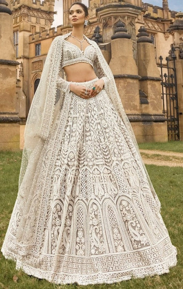 Alluring White Color Net Fabric Party Wear Lehenga