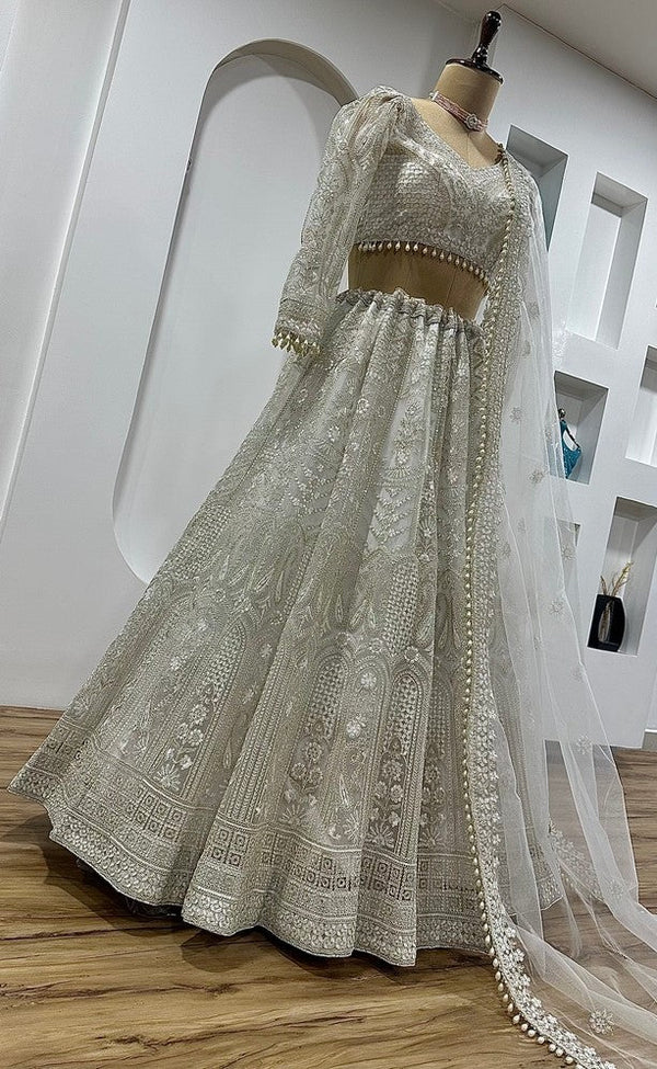 Alluring White Color Net Fabric Party Wear Lehenga