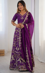 Alluring Purple Color Silk Fabric Party Wear Lehenga