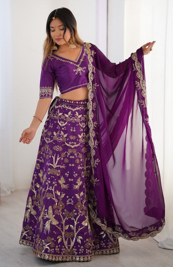 Alluring Purple Color Silk Fabric Party Wear Lehenga