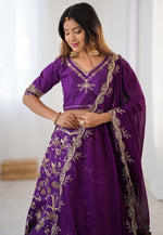 Alluring Purple Color Silk Fabric Party Wear Lehenga