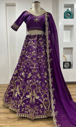 Alluring Purple Color Silk Fabric Party Wear Lehenga