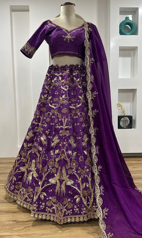 Alluring Purple Color Silk Fabric Party Wear Lehenga