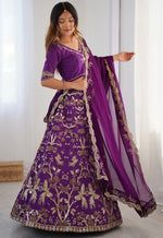 Alluring Purple Color Silk Fabric Party Wear Lehenga