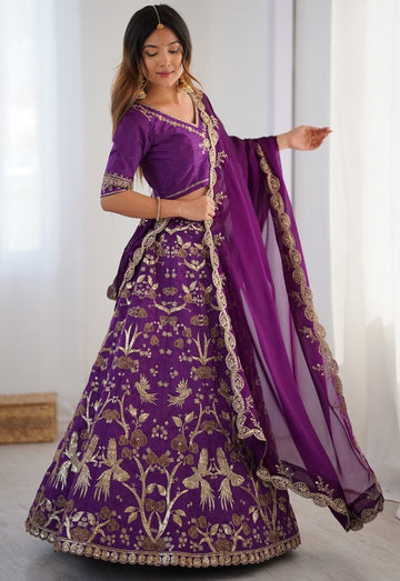 Alluring Purple Color Silk Fabric Party Wear Lehenga