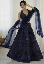Alluring Navy Blue Color Net Fabric Party Wear Lehenga