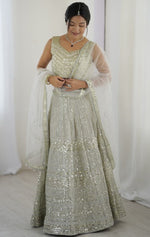 Alluring Cream Color Georgette Fabric Party Wear Lehenga