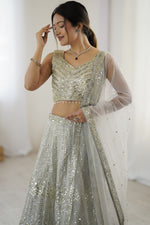Alluring Cream Color Georgette Fabric Party Wear Lehenga