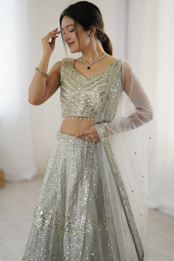 Alluring Cream Color Georgette Fabric Party Wear Lehenga