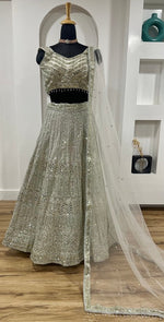 Alluring Cream Color Georgette Fabric Party Wear Lehenga