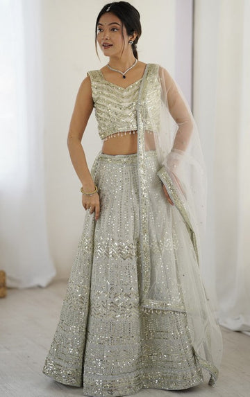Alluring Cream Color Georgette Fabric Party Wear Lehenga